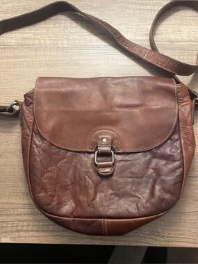 Jack Georges Voyager Saddle Bag Brown Leather Front Flap Crossbody Purse Womens